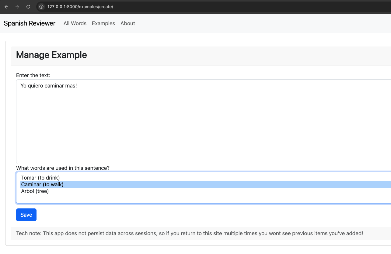 Image of add example page